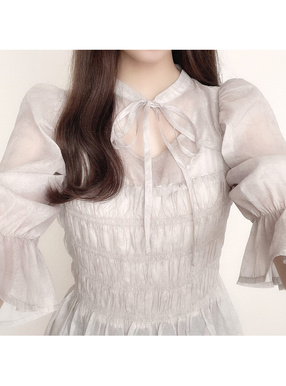 花柄シアーリボンシャーリングトップス