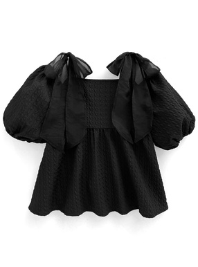 ふくれジャガードオフショルリボンペプラムチュニック
