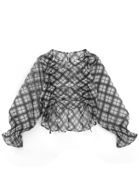 チェック柄シアードロストリボントップス