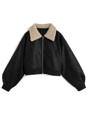 ボアカラーフェイクレザーブルゾン