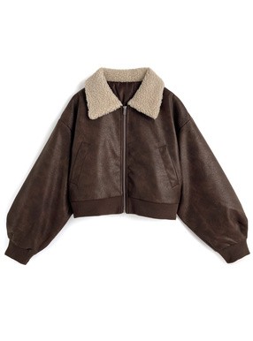 ボアカラーフェイクレザーブルゾン