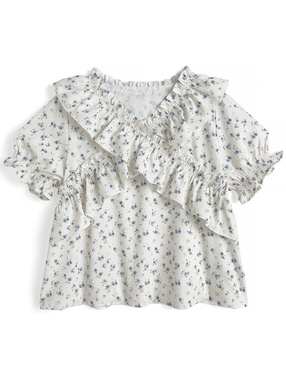 クロスフリル花柄ブラウス