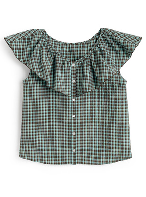 ノースリーブフリルチェックブラウス