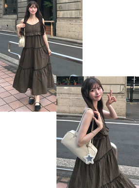 チェック柄フリルキャミソールワンピース