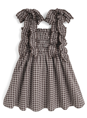 チェック柄リボンショルダーフリルチュニック