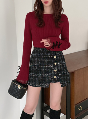 インパン裏地付きツイードラップ風タイトスカート