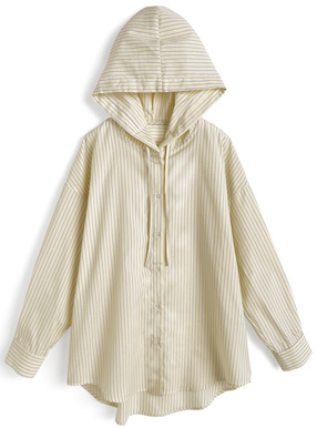 フード付きストライプ柄シャツ