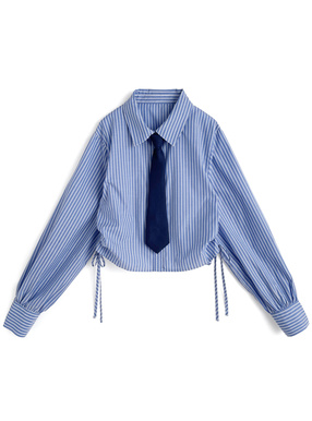ネクタイ付きストライプサイドドロストシャツ