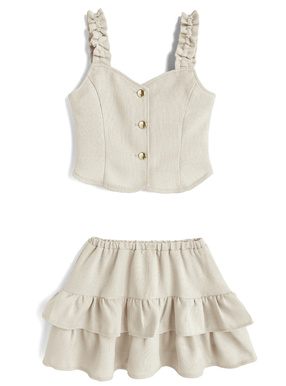 ツイードビスチェ×ティアードフリルスカートセットアップ