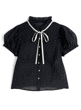 ドット柄リボンブラウス