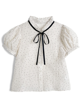 ドット柄リボンブラウス