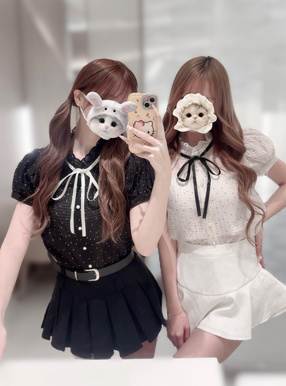 ドット柄リボンブラウス