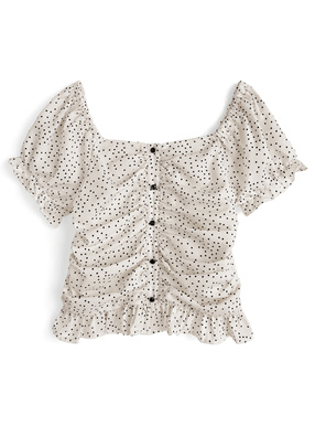 ドット柄ギャザーフリルトップス