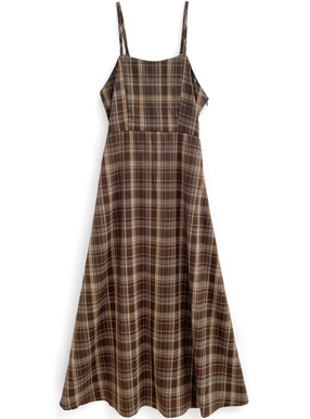 チェック柄バッグリボンロングワンピース