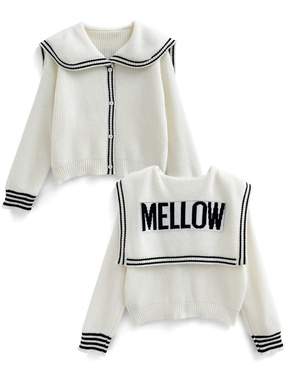 配色ラインロゴセーラーカラーニットカーディガン