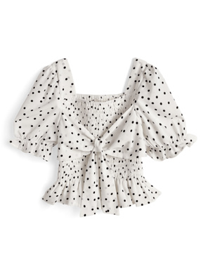 ドット柄シャーリングリボンブラウス