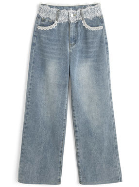 レースストレートデニムパンツ