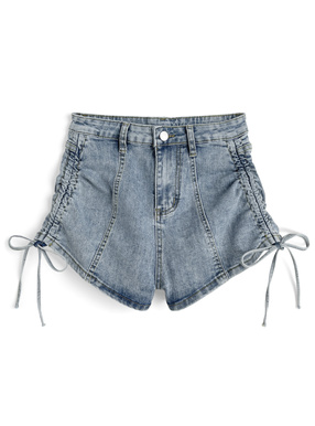 ドロストリボンデニムショートパンツ