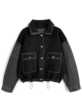 デニムドッキングト配色ステッチニットジャケット