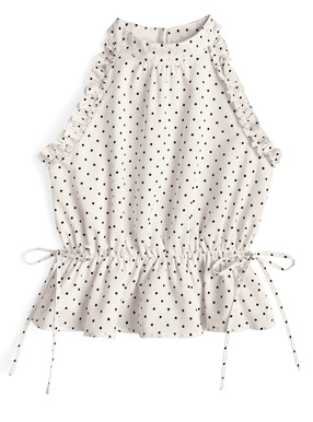 ドット柄サイドリボンアメスリフリルブラウス