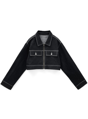 配色ステッチショート丈デニムジャケット