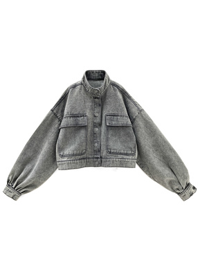 デニムスタンドカラーショート丈ブルゾン