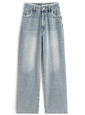 レースデニムワイドパンツ