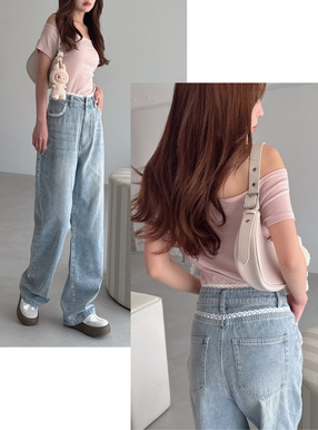 レースデニムワイドパンツ