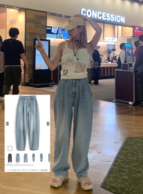ハイウエストタックテーパードデニムパンツ