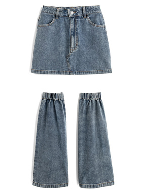 レッグウォーマー付きデニムタイトミニスカート