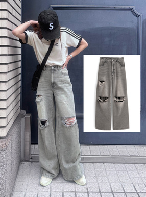 クラッシュワイドデニムパンツ
