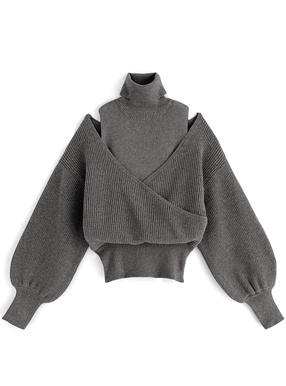 カシュクールタートルネックニットトップス