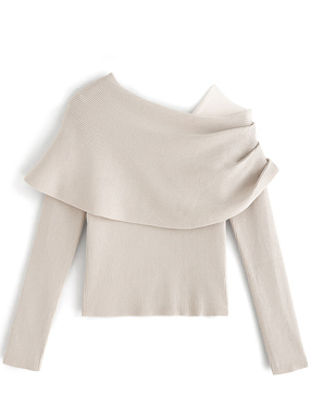 アシメオフショルチュールドッキングニットトップス