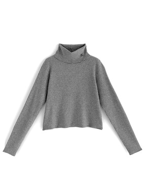 ロゴ刺繍タートルネックリブニットトップス