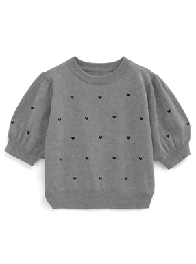 ハート刺繍パフスリーブニットトップス
