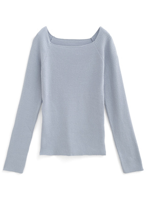 スクエアネックリブニットトップス