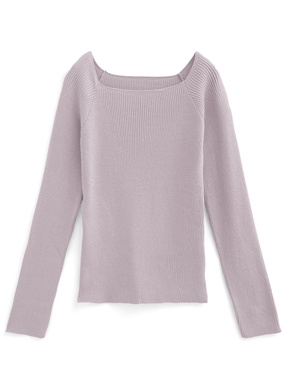 スクエアネックリブニットトップス