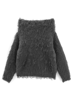 オフショルダーシャギーニットトップス