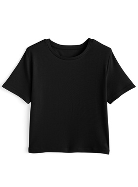 クルーネックショート丈Tシャツ
