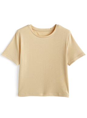 クルーネックショート丈Tシャツ