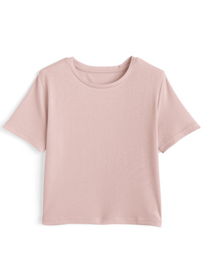 クルーネックショート丈Tシャツ