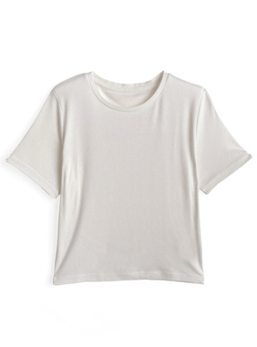クルーネックショート丈Tシャツ