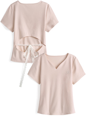 バックオープンリボンTシャツ
