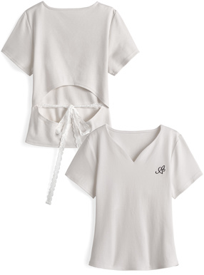 バックオープンリボンTシャツ