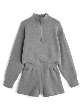 ハーフジップニットサロペット