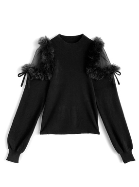 ファーショルダーニットトップス