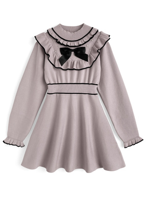 リボンフリルフレアミニワンピース