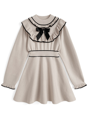 リボンフリルフレアミニワンピース