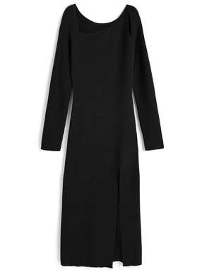 アシンメトリースリットリブニットワンピース