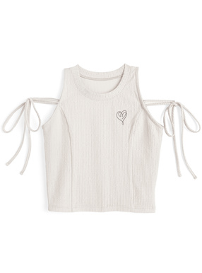 ショルダーリボンハート刺繍タンクトップ